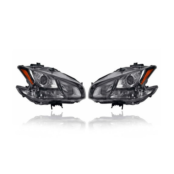 Headlight - Compatible/Replacement for '11-14 Nissan Maxima S/SV/Sport Package - Xenon, Black Bezel - Pair, Left Driver + Right Passenger Set - 26010ZY80A, 26060ZY80A