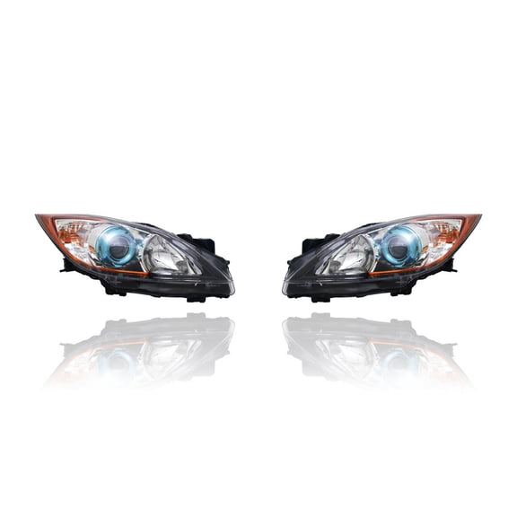 Headlight - Compatible/Replacement for '12-13 Mazda Mazda3 Sedan/Hatchback i/s-Touring Skyactiv - Halogen With Blue-Ring - Pair, Left Driver + Right Passenger Set - BFD1510K0D, BFD1510L0D CAPA