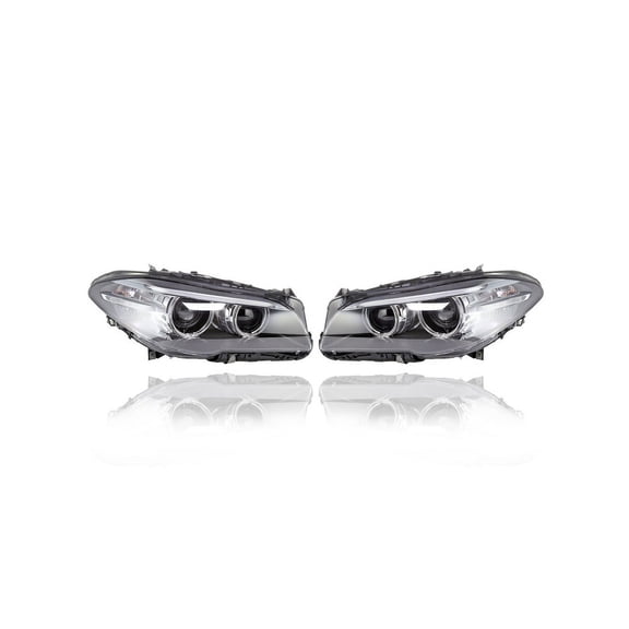 Headlight - Compatible/Replacement for '14-16 BMW 5-Series 528i/535d/535i/550i Sedan/Active Hybrid - HID/ Xenon - Pair, Left Driver + Right Passenger Set - 63117343906, 63117343905 - CAPA