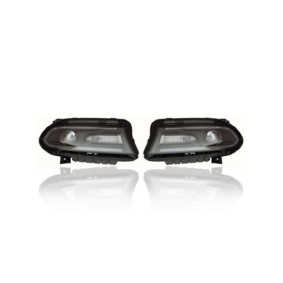 Headlight - Compatible/Replacement for '15-18 Dodge Charger SXT/Roadtrack/Scat Pack/SRT/Hellcat - Xenon/HID - Pair, Left Driver + Right Passenger Set - 68214398AG, 68214399AH