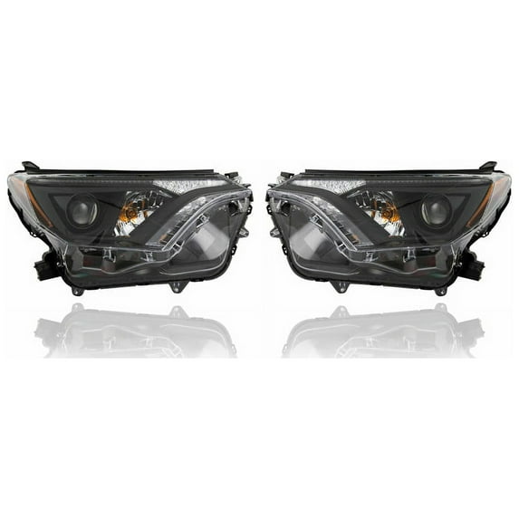 Headlight - Compatible/Replacement for '16-18 Toyota RAV4 Adventure (North American Built) - Halogen, Black-Bezel - Pair, Left Driver + Right Passenger Set - 811100R180, 811500R180