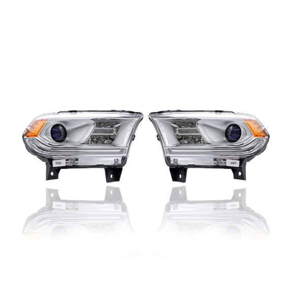 Headlight - Compatible/Replacement for '16-20 Dodge Durango SXT/GT-Only - Halogen, Chrome Bezel Without LED Daytime Running Light - Pair, Left Driver + Right Passenger Set - 68299136AD, 68299137AD