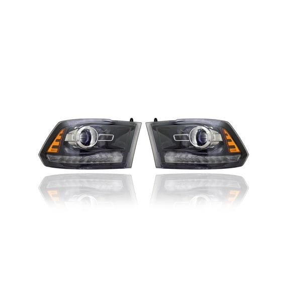 Headlight - Compatible/Replacement for '16-22 RAM Pickup 1500/Classic, 16-18 2500/3500 - Halogen Projector, Black Interior - Pair, Left Driver + Right Passenger Set - 68324932AD, 68324933AD