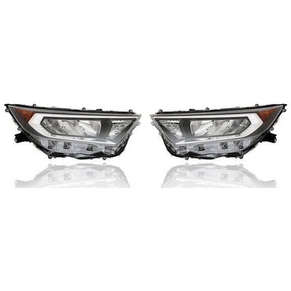 Headlight - Compatible/Replacement for '19-21 Toyota RAV4 XLE/Premium/Adventure/Limited/TRD (Japan Built) Halogen/LED, Chrome Bezel - Pair, Left Driver + Right Passenger Set - 8113042811, 8117042811