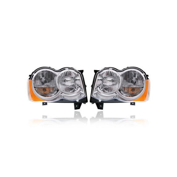 Headlight - Compatible/Replacement for '08-10 Jeep Grand Cherokee - Halogen - Pair, Left Driver + Right Passenger Set - 55157482AE, 55157483AE