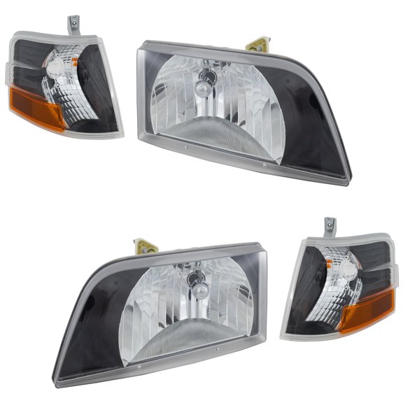Headlight Compatible with Volvo VNL Series HD Truck 1996-2003/VNM Series HD Truck 1996-2017 Passenger Side and Driver Side Diamond Design with Black Bezel