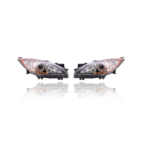 Headlight - Eagle Eye Compatible/Replacement for '10-13 Mazda Mazda3 Sedan/Hatchback - Halogen With Chrome-Ring - Pair, Left Driver + Right Passenger Set - BBM4510K0K, BBM4510L0K