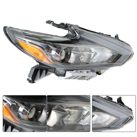 Headlight Halogen Black Housing Passenger Right Side Headlamp with LED DRL Fit for Nissan Altima 2016-2018