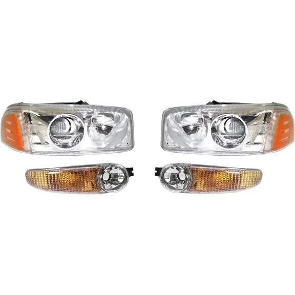 Headlight Kit For 2002-2006 GMC Sierra 1500 LH RH 01-06 Yukon Clear Lens Halogen