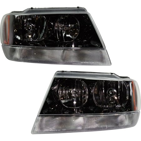Headlight LH and RH Black Int with Clear Signal Lens For 2002-04 Grand Cherokee