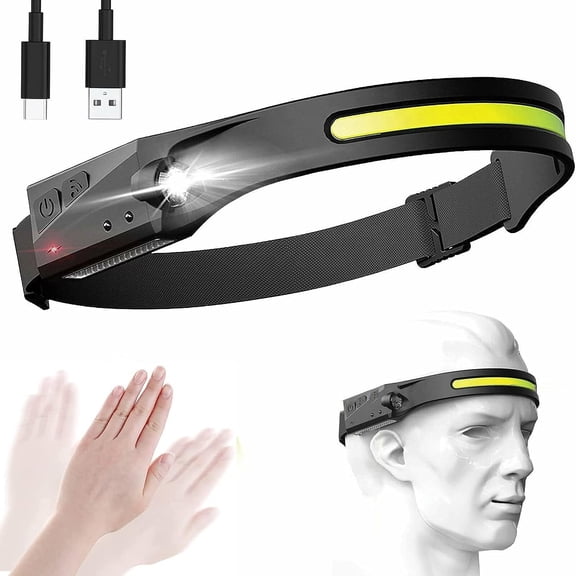 Headlight Rechargeable, 350 Lumen 230 Wide Angle Motion Sensor Headlamp Flashlight, Waterproof COB XPE LED Headlight 5 Modes, Head Lights for Camping Cycling Running Fishing