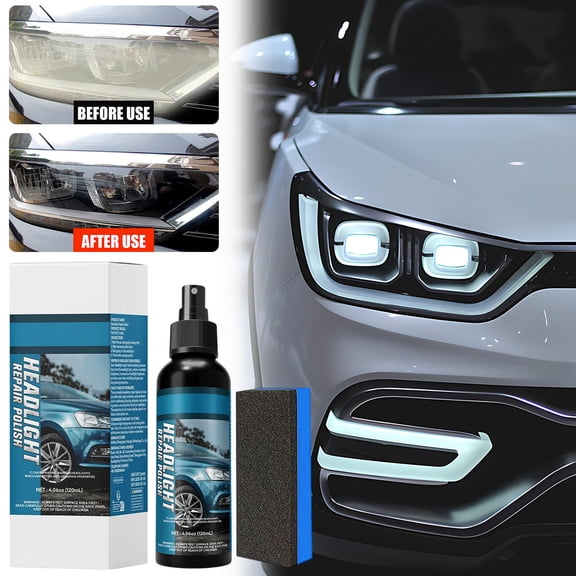 Headlight Restoration Kit 120 Ml With Sponge, Brightness Booster And Yellowing Remover, Safe Non Abrasive Formula, Easy Tool Free Use For Cars Trucks SUVs, Compact Portable, Long Lasting Protection