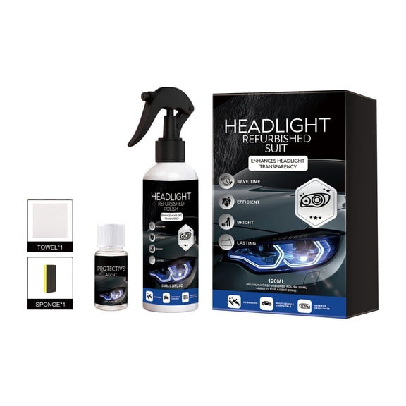 Headlight Restoration Kit 120ml Headlight Polish Cleaner with Protective Coating Repair Set for Cloudy Yellowed Oxidized Headlights