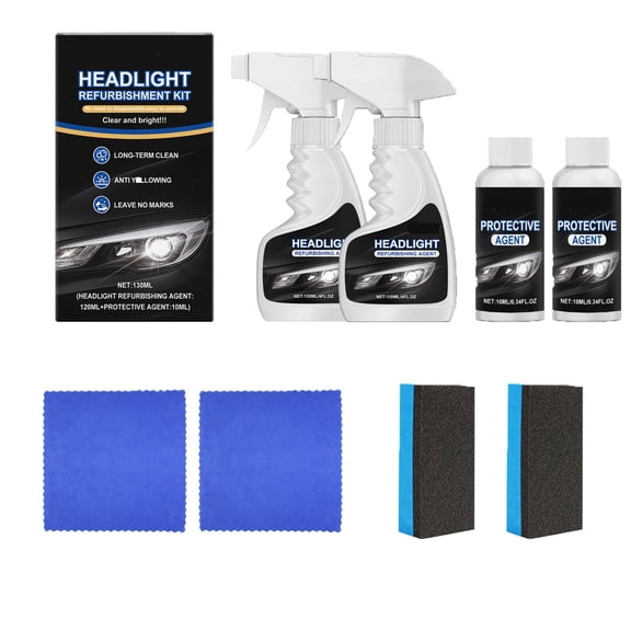 Headlight Restoration Kit 130ml Foggy Yellow Lens Cleaner Scratch Removal Polish Set with Coating Agent Sponge Towel Automotive Lamp Refurbish Brightness Repair System