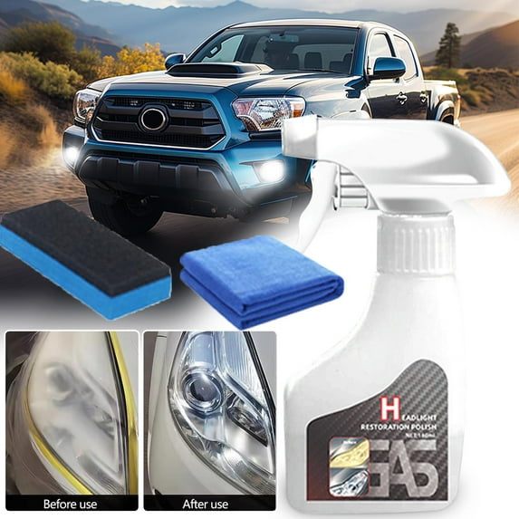 Headlight Restoration Kit 180ml, Crystal Coating for Yellow Removal, Lens Refurbishing Cleaner Spray, DIY Solution for Car Headlight Clarity and Protection
