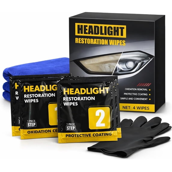 Headlight Restoration Kit, 2-Step Cleaner & Ceramic Coating Wipes, Removes Oxidation Restores Clarity, Long-Lasting UV Protection, Polish No Tool Required
