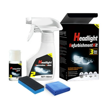 Headlight Restoration Kit, Automotive Headlamp Restoration Fluid Kit, Head Light Restoring Spray Kits, Headlight Restorer and Lens Cleaner Kits, Improve Nighttime Visibility 180ml