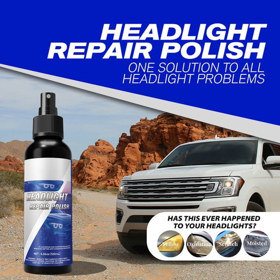 Headlight Restoration Kit for Car Headlight Yellowing Removal with Polishing Spray and Sponge 120ml Solution to Clean Oxidation and Stains for DIY Home Use