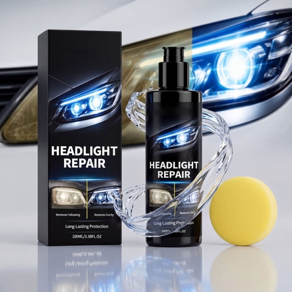 Headlight Restoration Kit for Car and Truck, Headlight Cleaner and Polish Solution, 100ml Plastic Bottle for Headlight Scratch Removal and Brightening