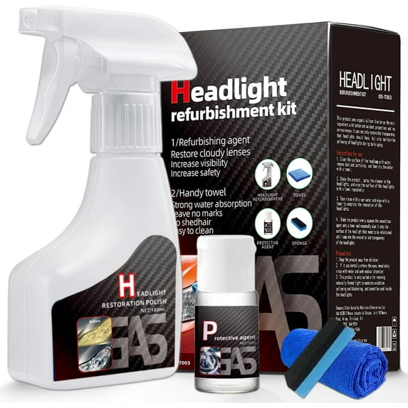 Headlight Restoration Kit with Ceramic Coating – Lens Cleaner to Remove Yellowing, Haze & Oxidation, Restore Clarity, Improve Night Visibility, Long-Lasting Protection-180ml