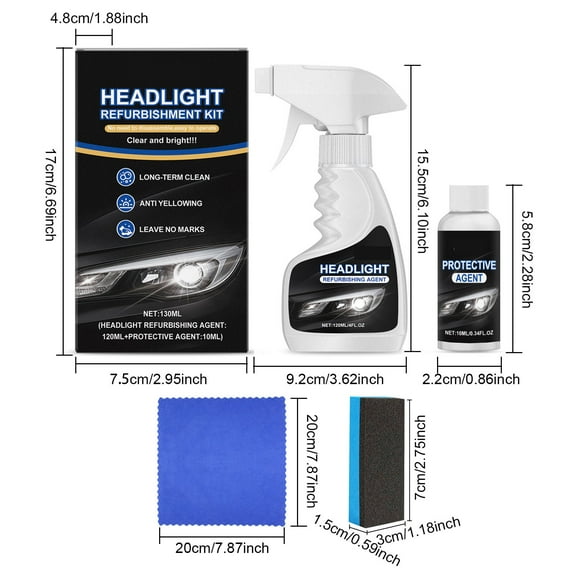 Headlight Restoration Kit - Complete Car Headlight Cleaner & Polish for Yellowed/Foggy Lights - Includes Refinishing Compound & Sun Sealant (3pcs)