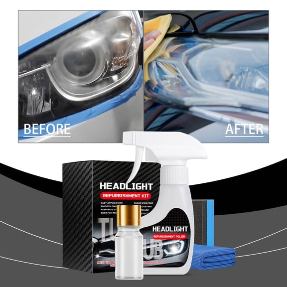 Headlight Restoration Kit With Crystal Coating Solution, Yellow Oxidation Remover For Vehicle Lenses, 180ml Restorer 10ml Coating Liquid Sponge Towel Set