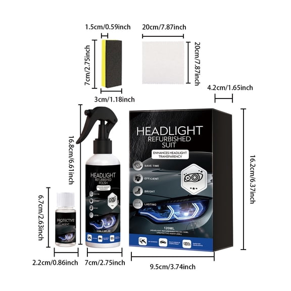 Headlight Restoration Kit, Headlight Cleaner, Quick & Simple Spray-On Formula for Cloudy Yellowed Oxidized Headlamps Restores Clarity for Cars Trucks SUV Hydrophobic Protective Coating, 120ml