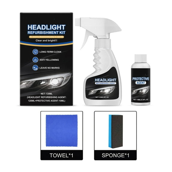 Headlight Restoration Kit for Yellow Foggy, Scratched Headlights | Complete Polishing & Coating Set with Easy Application, No Tools Needed