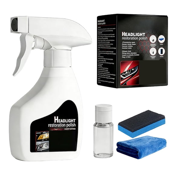 Headlight Restoration Kit with 180ml No-Polish Cleaner for Cars, Auto Lens Polish
