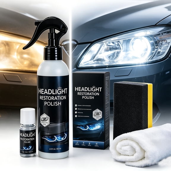 Headlight Restoration Kit with Polish Cleaner & Protective Coating, Car Headlight Restore for Oxidation Yellowing, Car Cleaning Supplies 3.4 fl oz