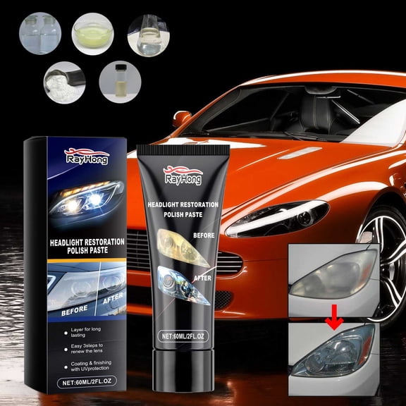 Headlight Restoration Paste 60ml Car Lamp Lens Repair Cream Yellowing Oxidation Removal Brightening Refurbish Agent Auto Headlamp Polishing Care Easy Application Repair Solution
