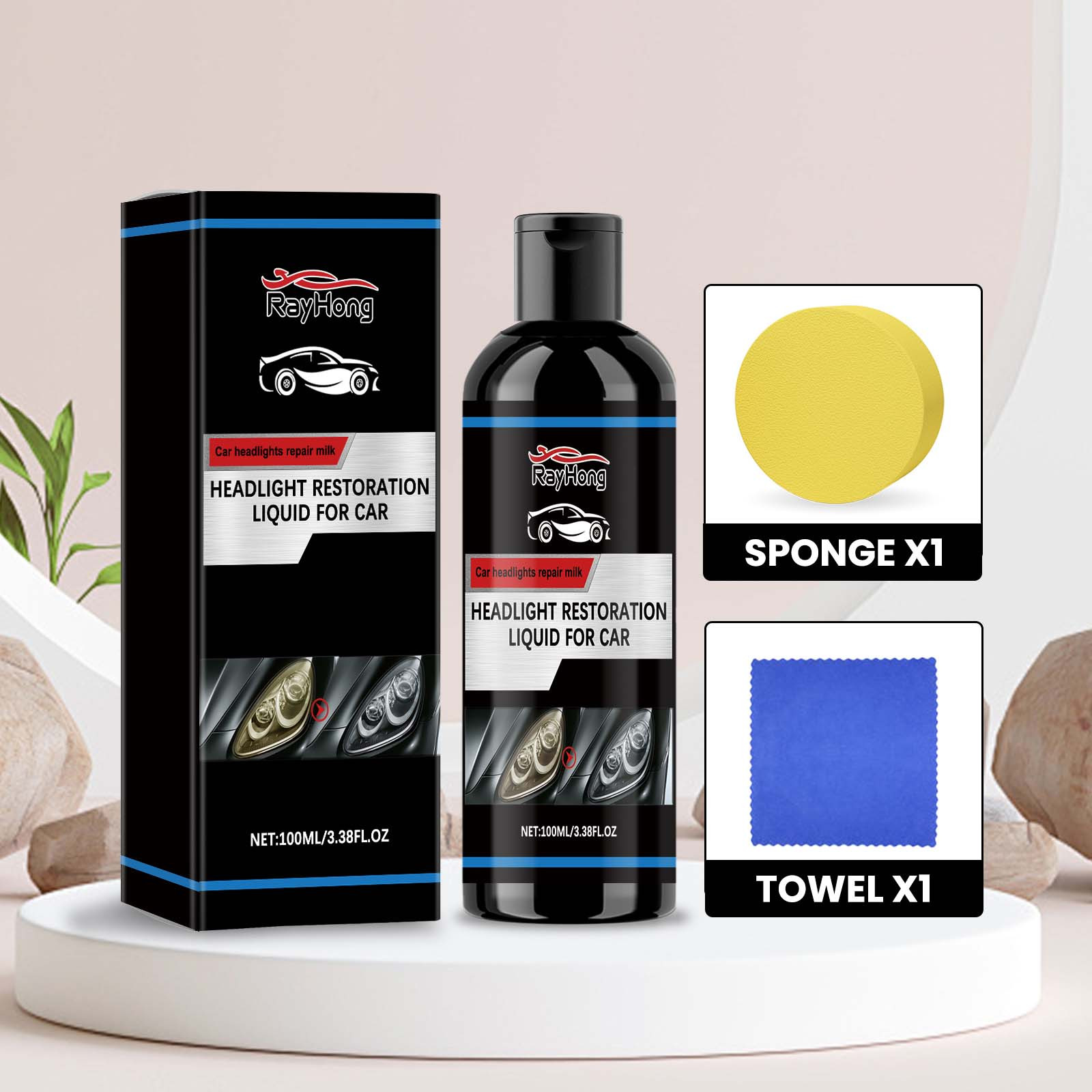 Headlight Restoration Polishing Kits, 2025 Upgraded Automotive Ceramic Headlight Restoration Kit Headlight Lampshade Repair for Plastic Lenses Headlights Taillights Fluid Scratches Cleaning 100ml