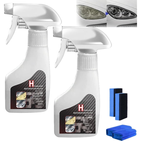 Headlight Restoration Spray, Car Headlight Cleaner Kit, Restores Yellowed Cloudy Foggy Lenses, Enhances Night Driving Visibility, No Sanding Required, Includes UV Protective Coating (2set)
