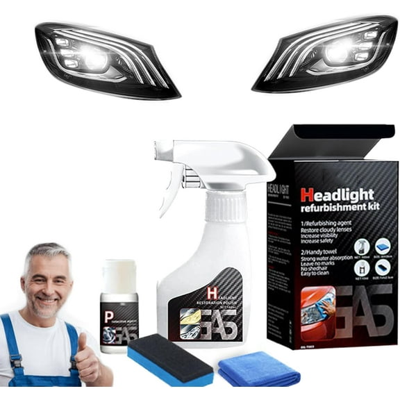 Headlight Restoration Spray, Car Light Polisher Cleaning Kits Ceramic Coating Spray, Restores Cloudy & Yellowed Headlights, Multifunctional Headlights Repair Kit for All Vehicle Types