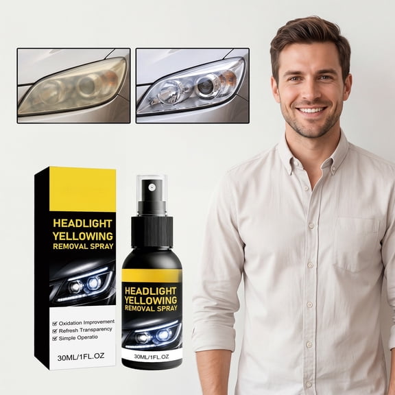 Headlight Restoration Spray For Automotive Lenses, Yellowing Remover And Brightener, Compact Spray For Daily Headlight Care