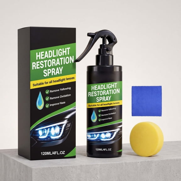 Headlight Restoration Spray, Removes Oxidation and Yellowing, Restores Cloudy Headlights, Long-Lasting UV Protection, Safe for All Vehicles