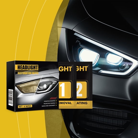 Headlight Restoration Wipes, Removes Oxidation and Yellowing, Restores to Like-New Condition, Increases Visibility and Brightness for Safer Driving, Easy Application, 4 Pcs
