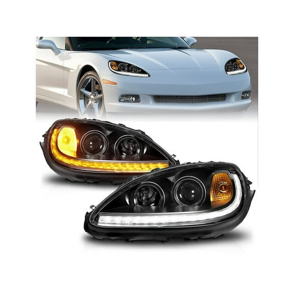 Headlight Set - Compatible with 2005 - 2013 Chevy Corvette 2006 2007 2008 2009 2010 2011 2012