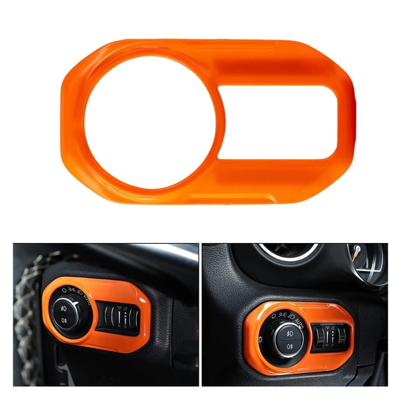 Headlight Switch Button Trim Cover, Lamp Switch Cover, Trim Stickers, Car Decoration Interior Accessories, Compatible with J-e-e-p Wrangler JL 2018-2021(Carbon Fiber Texture,Orange)