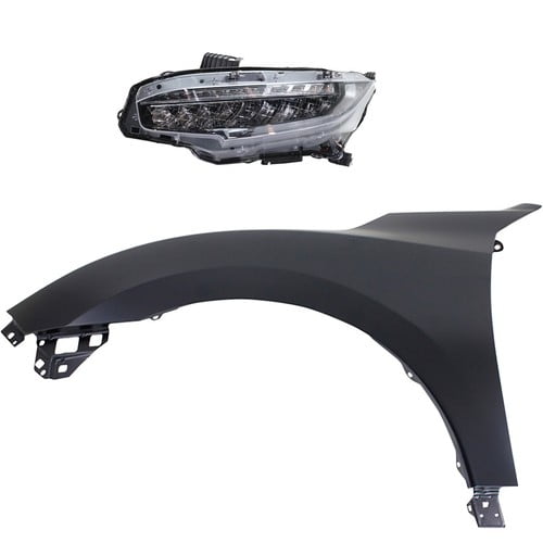 Headlight and Fender Kit For 2016-2018 Honda Civic Driver Side LED with Fender