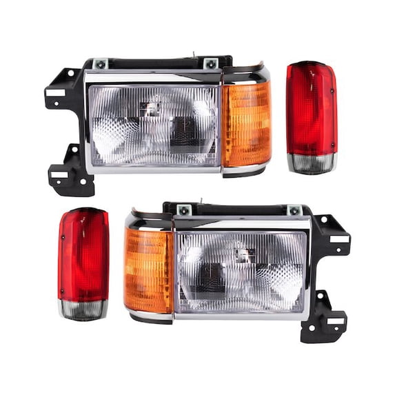 Headlight and Tail Light Kit 4 Piece - Compatible with 1987 - 1990 Ford F-250 1988 1989
