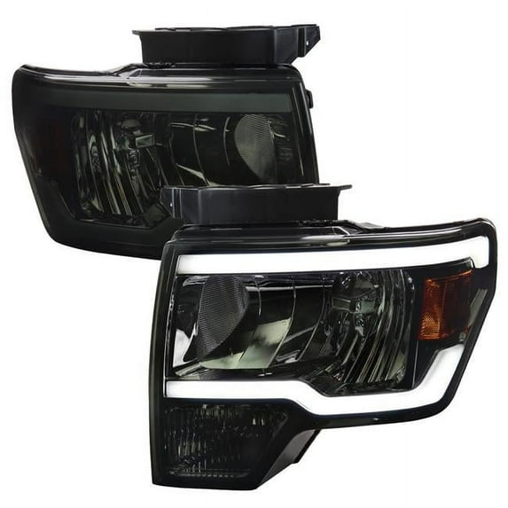 Headlight with Chrome Housing & Smoked Lens LED Bar for 2009-2014 Ford F-150