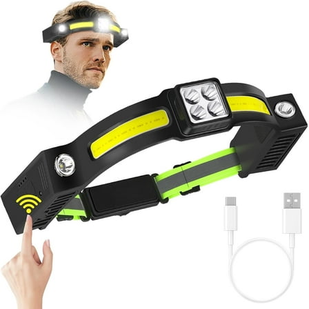 Headlights 8000 LM Super Bright 2 Pack, LED Headlamp Flashlight for Adults Rechargeable, Head Lamp Lights for Forehead with Motion Sensor for Outdoor Camping Running Fishing Cycling (2)