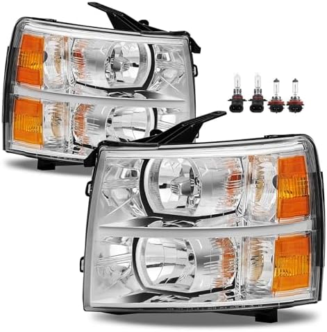 Headlight Assembly Kit With Bulbs For 2003-2007 Chevy Silverado 1500/2500/3500 - Chrome & Amber - View #2