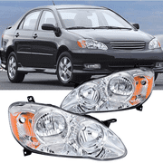 Headlights Assembly Compatible with 2003 2004 2005 2006 2007 2008 Corolla Headlamp Replacement Pair Driver and Passenger Side Chrome Housing Amber Reflector Driver