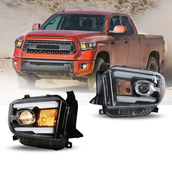 Headlights Assembly Fit For 2014-2021 Toyota Tundra w/Factory Halogen Headlight or LED DRL Headlights Models, Front Lamps w/Led Day Running Light/Side Marker(Black Housing)