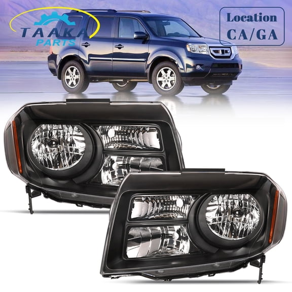 Headlights Assembly Fit for Honda Pilot 2012 2013 2014 2015, Halogen Headlamp Assembly Pair Replacement, Left Driver and Right Passenger Side (Black Housing)