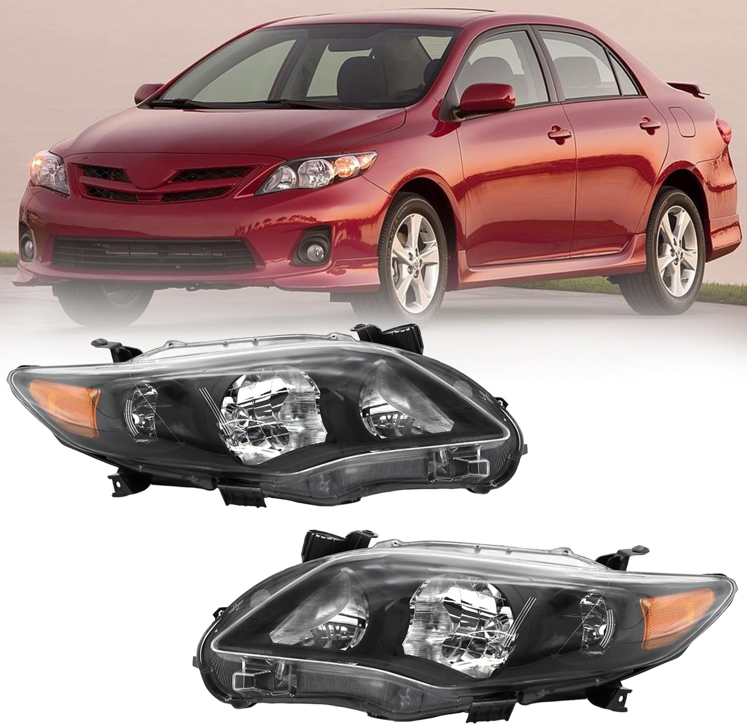 Replacement For Toyota 2011 2012 2013 Corolla Headlight Assembly Base/CE/LE Canada Built Chrome Right/Passenger Side Halogen With Bulb DOT/SAE Compliant TO2503203 81110-02B50 - Foto 10