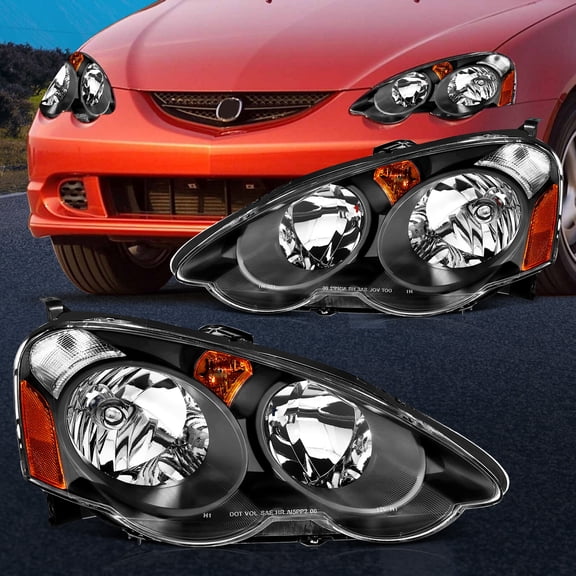 Headlights Assembly For 2002-2004 Acura RSX Black Left + Right Side