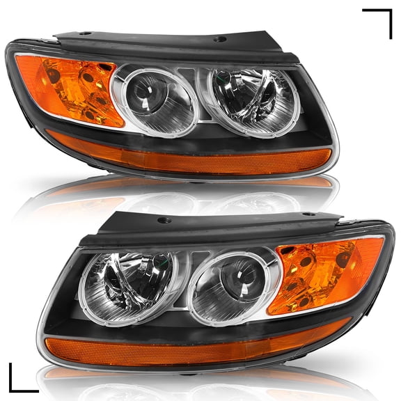 Headlights Assembly For 2007-2012 Hyundai Santa Fe 6Pin Black Headlamp Set LH+RH